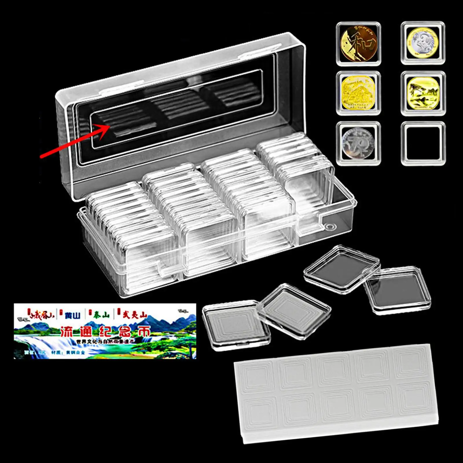 40Pcs Coin Capsules with Storage Organizer Transparent Collector Box Coin Storage Box Coin Holder for Collecting Coin Display