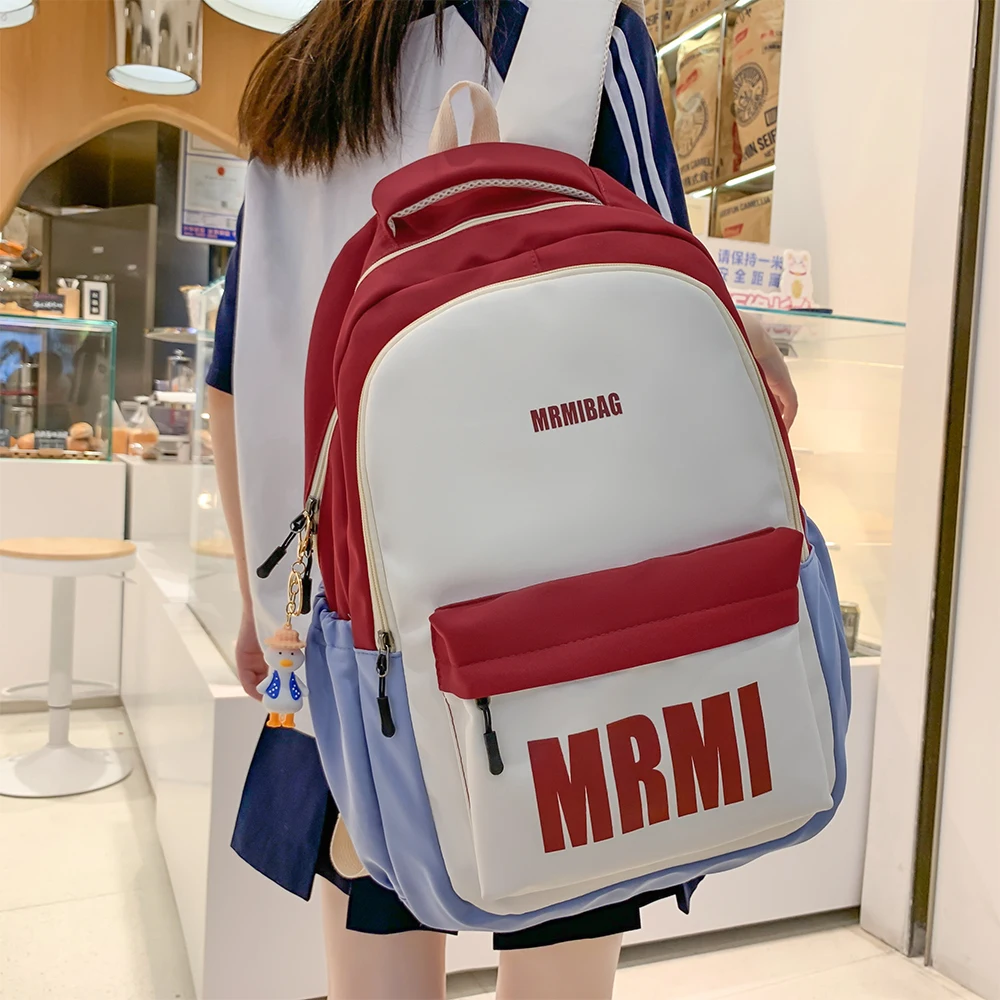 

Large Capacity School Bag for High School Students, Korean Campus Color Contrast Backpack, Travel Laptop Backpack, New