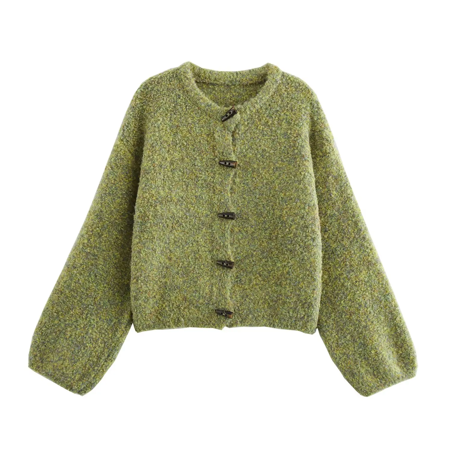 

DiYiG WOMAN 2025 Winter New Fashion Multicolor Horn Knitted Cardigan Retro Long Sleeve Casual Sweater Mujer