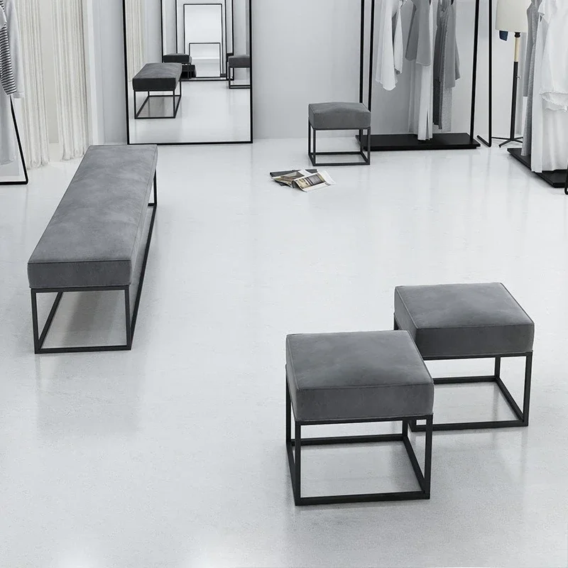 Simple light luxury long strip shoe store rest shoe try clothing store fitting room stool