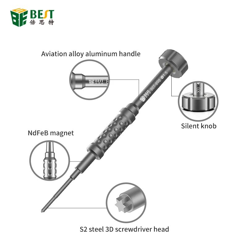 BST-898 3D CR MO Steel Precision DIY Magnetic Y0.6 PH000 Pentalobe 0.8 M2.5 T1 T2 Bits OEM Screwdrivers Set