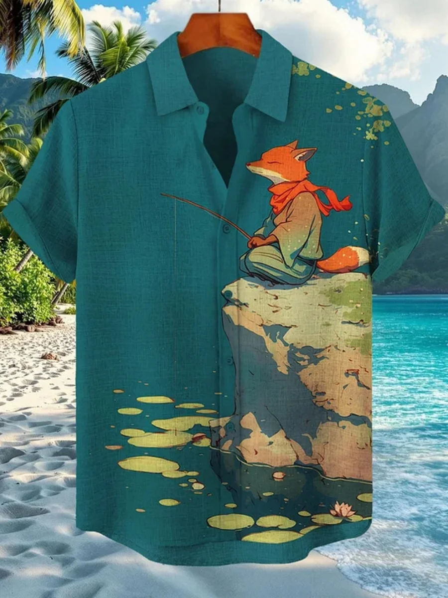 

Мужская повседневная свободная дышащая рубашка с коротким рукавом и принтом павлина, в гавайском стиле, для курортного отдыха, модный мужской топ, лето 2026