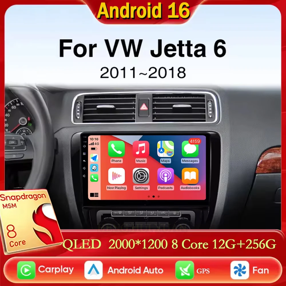 For Volkswagen VW Jetta 6 MK6 Android 16 Car Radio Multimedia Player Android Auto Carplay Head Unit Navigation GPS CarPlay Auto