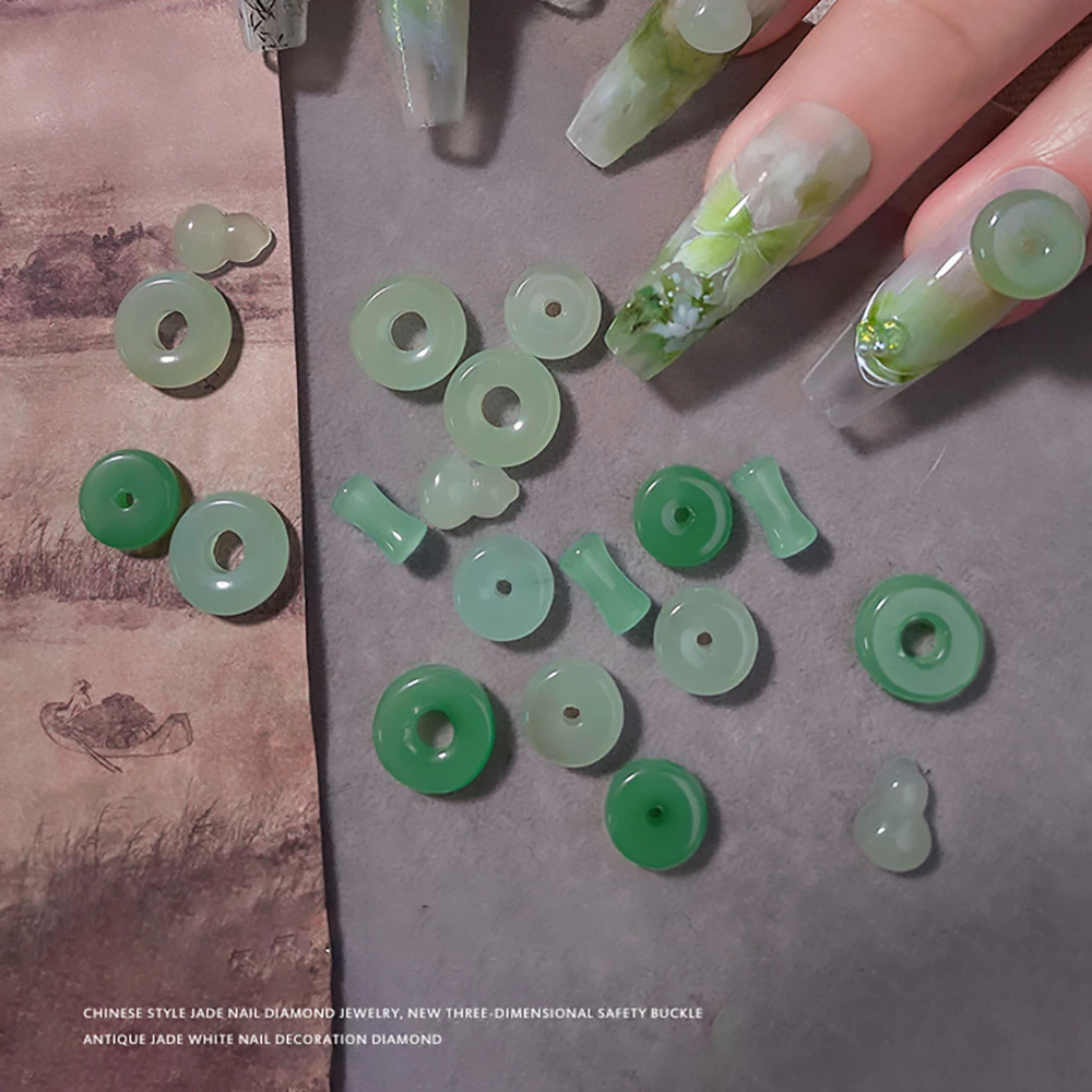 Originalidade estilo chinês acessórios de unhas luxo jade donut jade cabaça ruyi bloqueio borboleta decoração diy jóias suprimentos