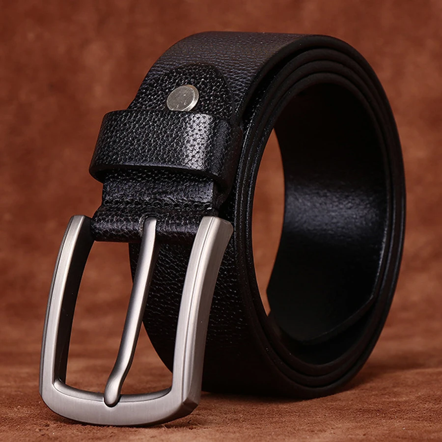 3.8cm Width Solid Brass Buckle Full Grain Genuine Leather Mens Belts Luxury Designer High Quality Mens Cowboy Natural Cowskin