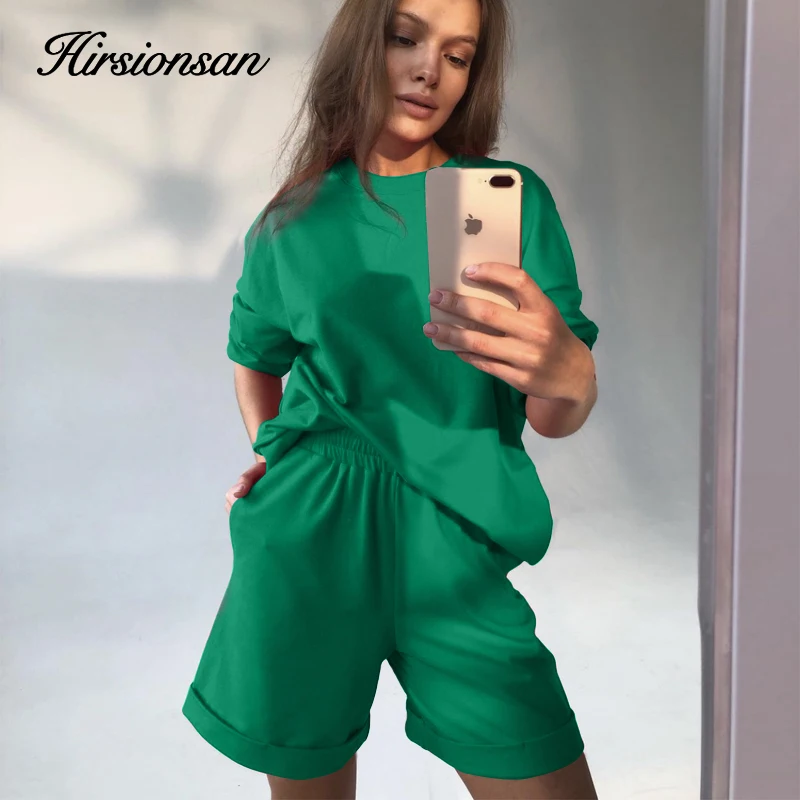 Rosered Zomer Pakken Vrouwen Oversized Katoenen Outfits Met T Shirts En Shorts Voor Vrouwelijke Groene Trainingspak 2 Stuks Set Dames 2023