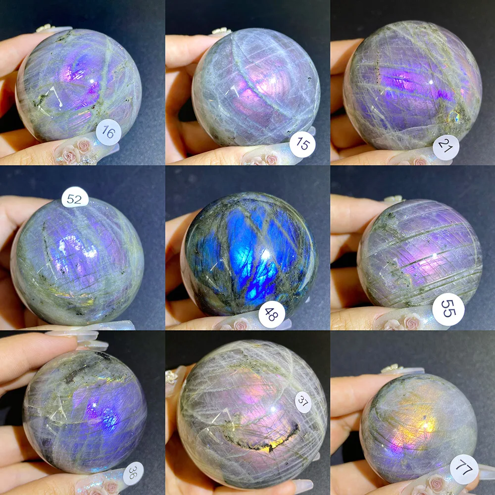 Natural Crystal Purple Light Labradorite Polished Sphere High Quality Healing Energy Crystal Home Decor Gem Ball Gift