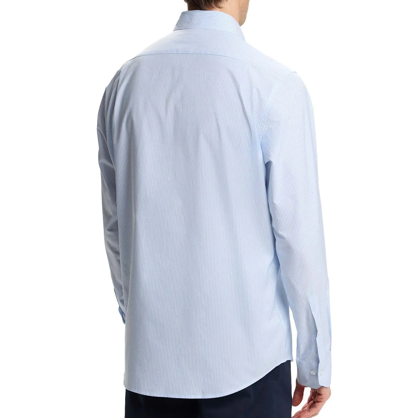 CH Letter Embroidered Solid Color Stripe Long Sleeve Shirt Men Point Collar Regular Fit Luxury Touch Premium Cotton Tops