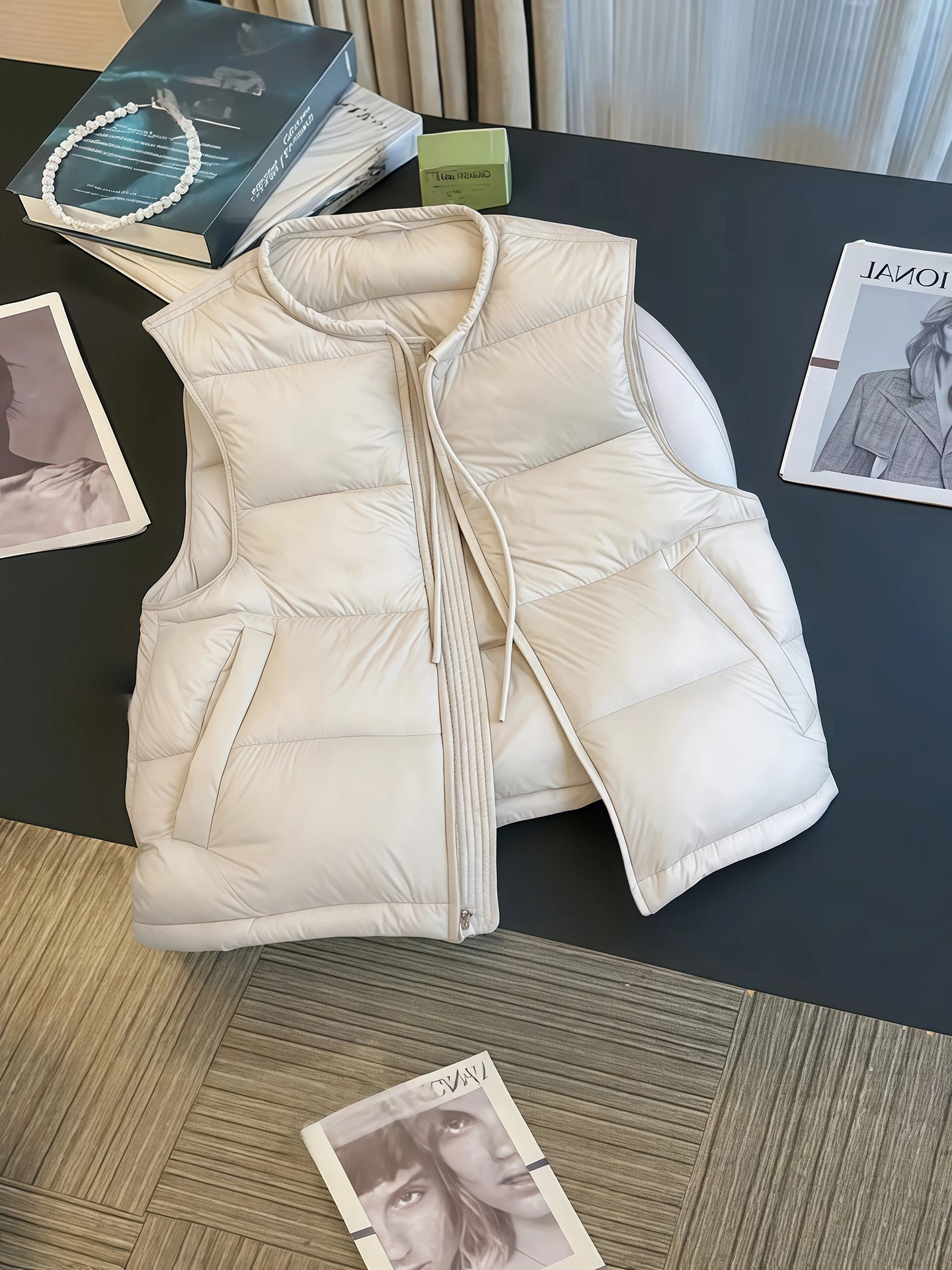 

Korean Sle Loose round Ne Splice Dstring Cotton Vest Outerwear Women's Autumn Winter Casual Versatile Svel Tank Top