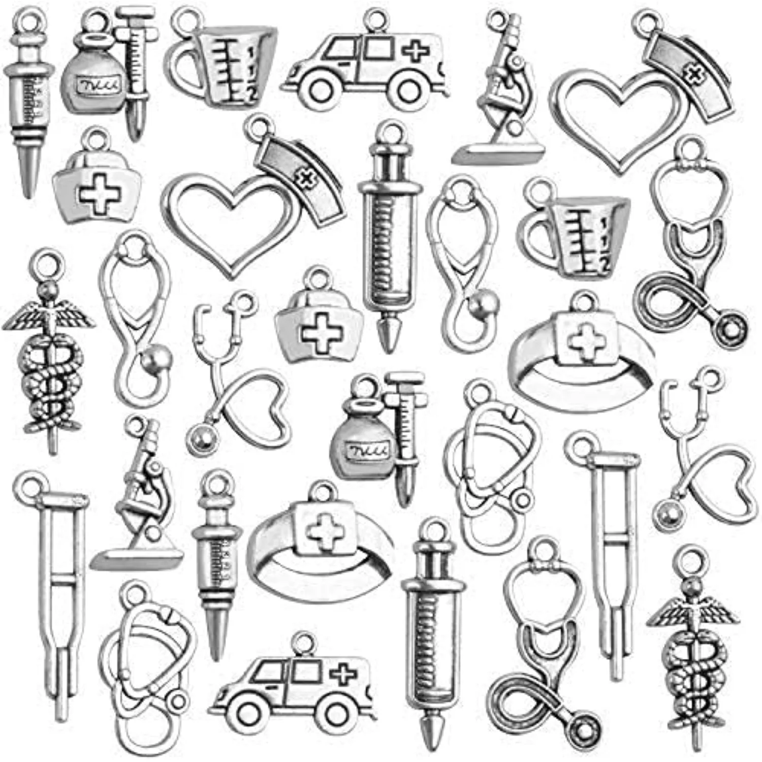 

75 шт., подвески для медицинской медсестры, стетоскоп, шприц для скорой помощи, кепка для медсестры, подвески, подвески на медицинскую тему для DIY, ожерелье, ювелирные изделия