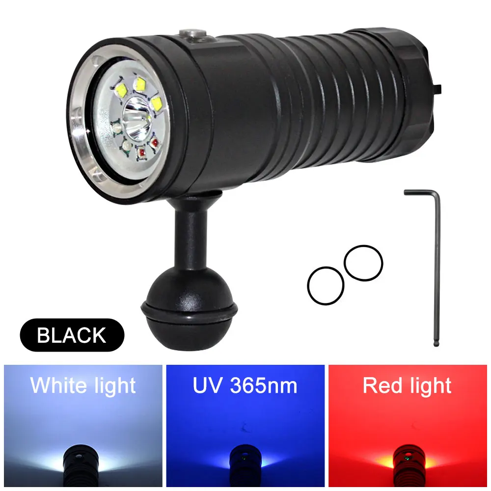 Multifunctional 3-color diving flashlight underwater 80m photography LED light IPX8 flashlight