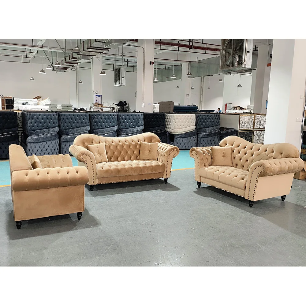 

# Modern American Style Eco-Friendly Velvet Fabric Corner Sofa Set with Tufted Back for Living Room Luxury Furniture
