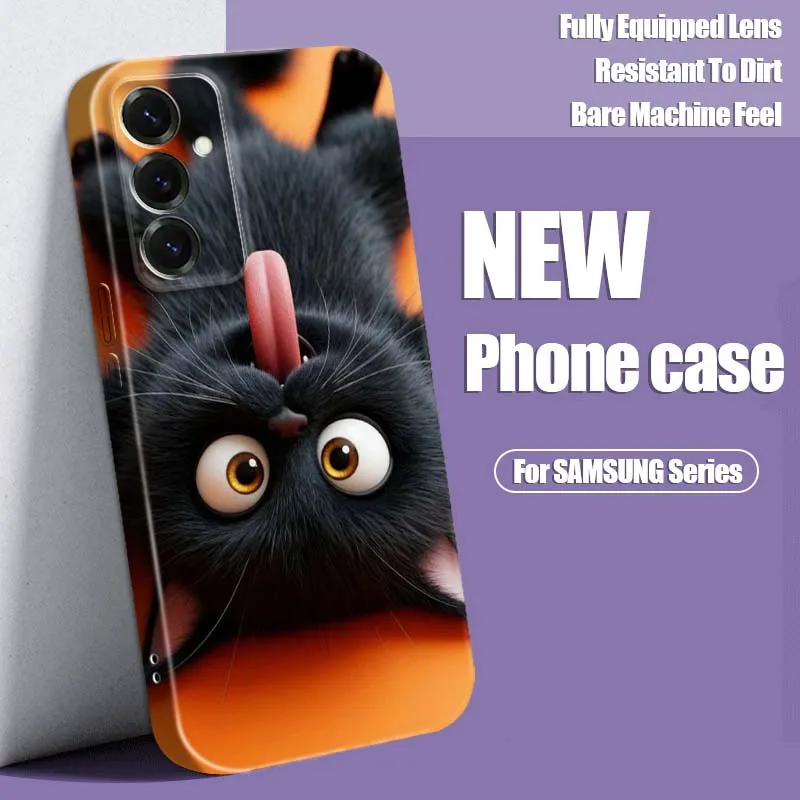 Cute Black Cat Tongue For Samsung Galaxy S25 S24 S23 S22 S21 Ultra Plus Edge FE 5G Feilin Protective Shell Phone Case