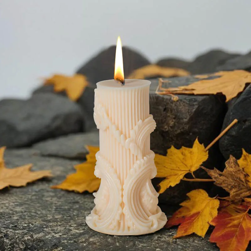 European Simplicity Column Candle Silicone Mold Handicraft Abstract Striped Pillar Aromatherapy