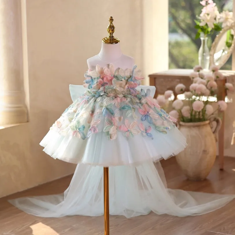 

High-End Children's Princess Costume Host's Piano Performance Birthday Girls Party Dresses A4679 Vestidos Bridesmaid Dresses