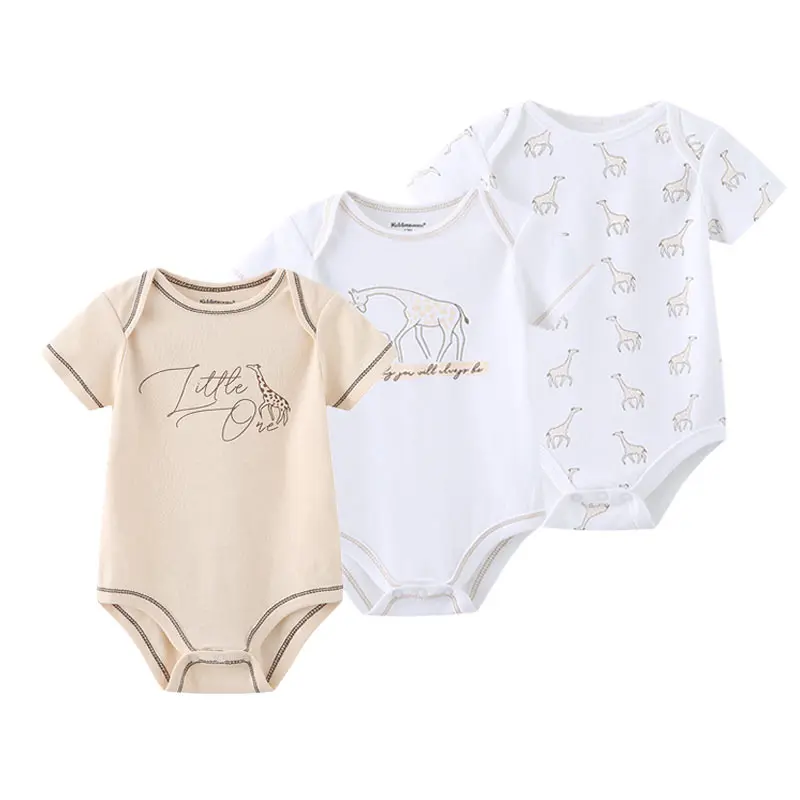 3Pieces Unisex New Born Bodysuits Set Cotton Baby Clothes Cartoon Baby Boy Clothes 0-12M Short Sleeve Bebes