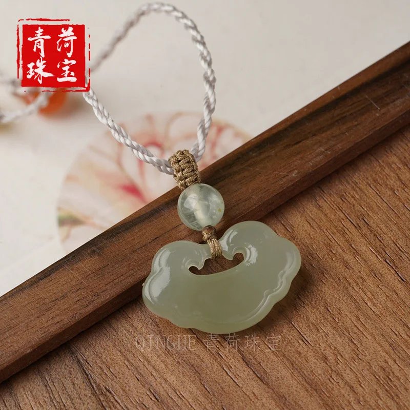 Natural Hetian Ruyi Lock Jade Necklace Women, New Style Pendant Men