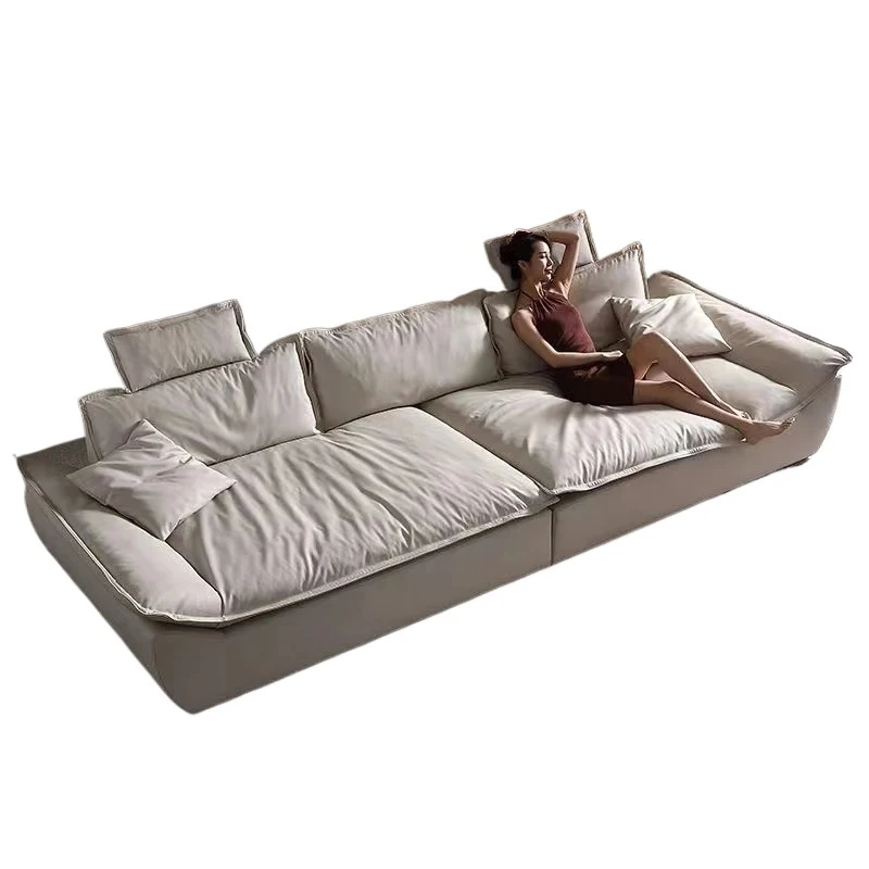 

Sofa Super Deep Sitting Wide High -backed Living Room Italian Minimalist Light Luxury Silicone Leather Sofa Sofa Bed