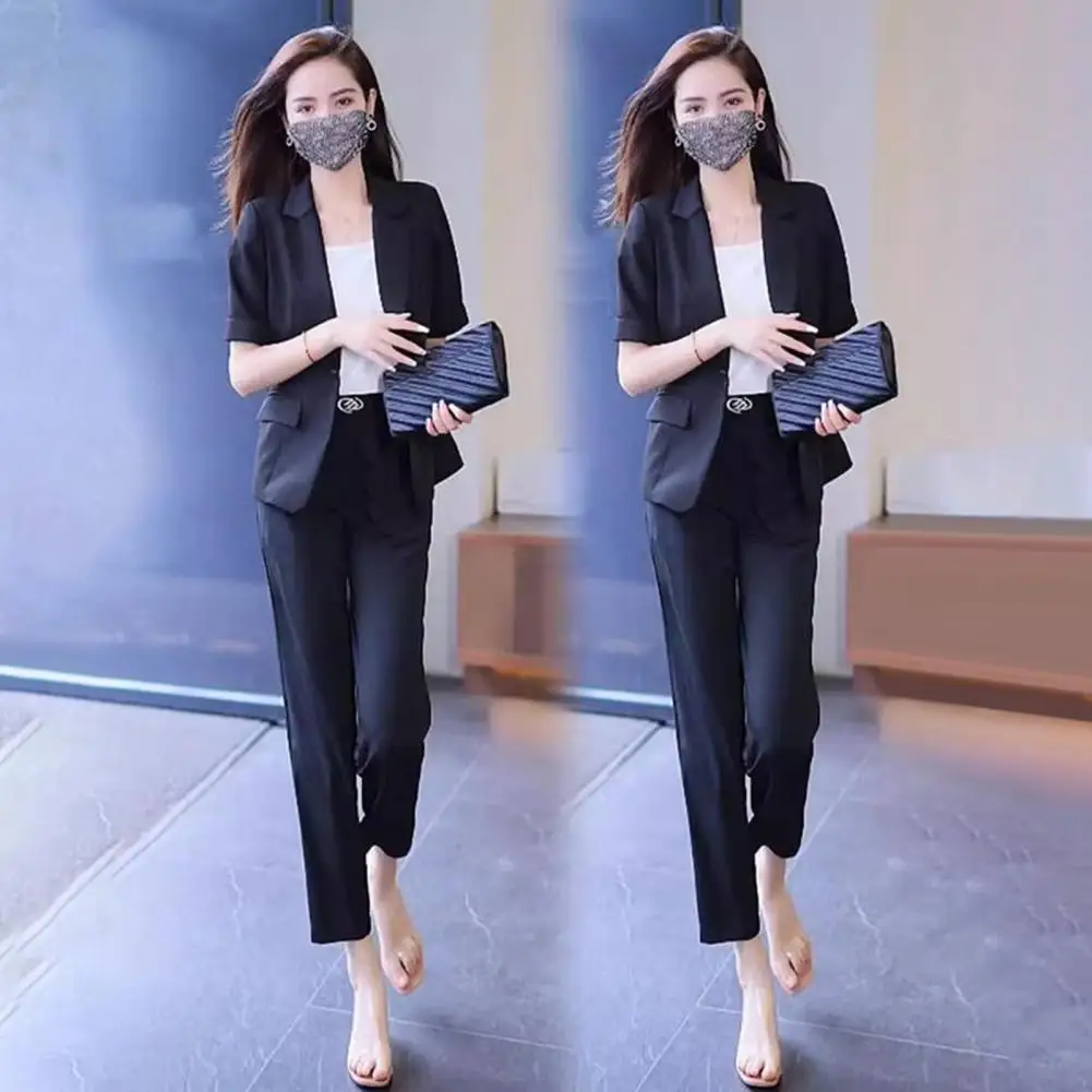 Women Outfit Set Elegant Women's Suit Set with Turn-down Collar Jacket High Waist Trousers Formal for Ladies for Professional