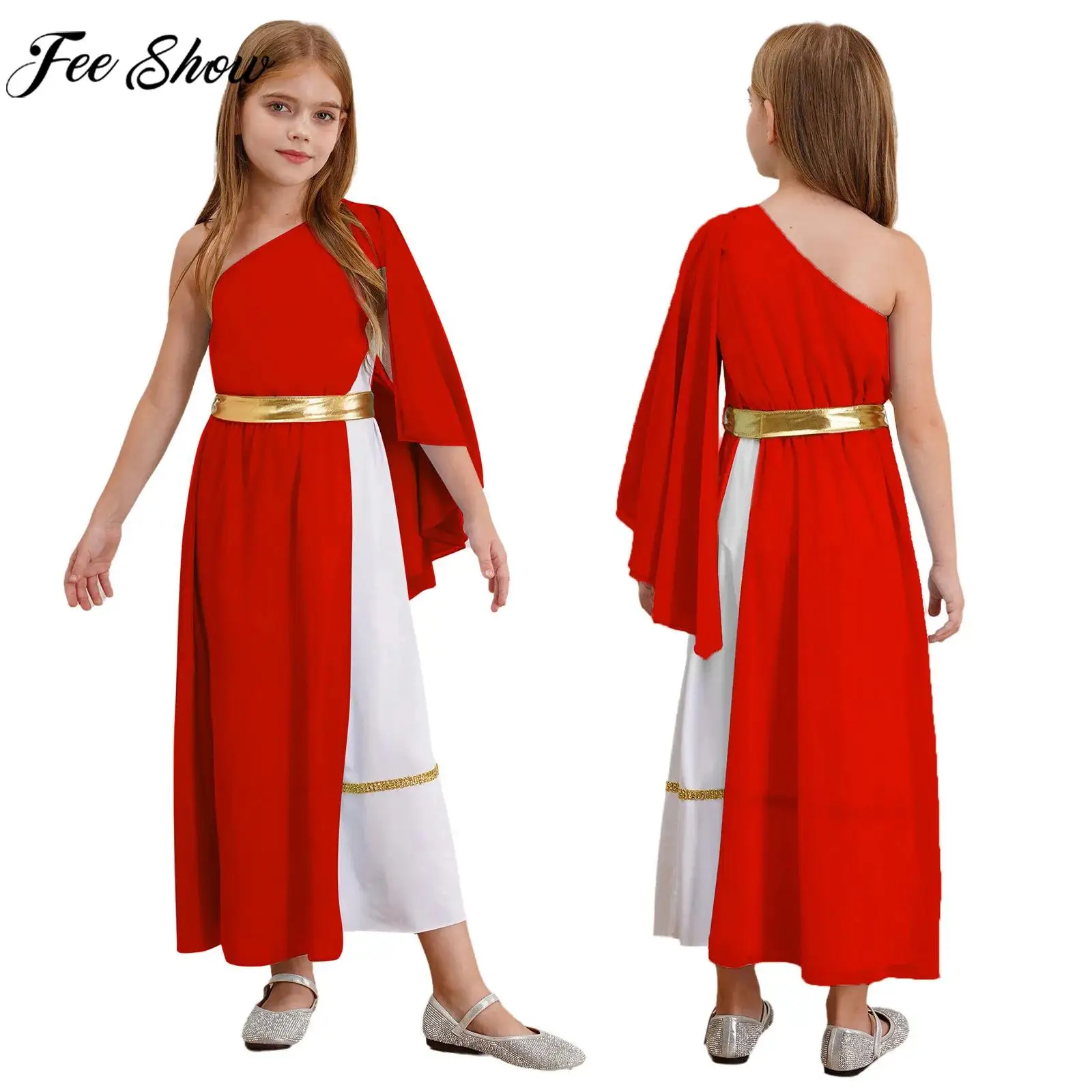Kids Girls Worship Church Choir Dance Robe Dress Halloween Carnival Ancient Greek Roman Egypt Toga Goddesses Princess Costume