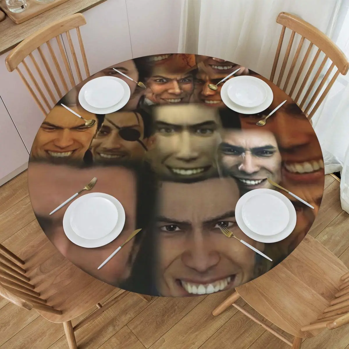 Happy Kazuma Kiryu Waterproof Round Tablecloth Oilproof Table Cloth for Kitchen Events Dining Table Cover