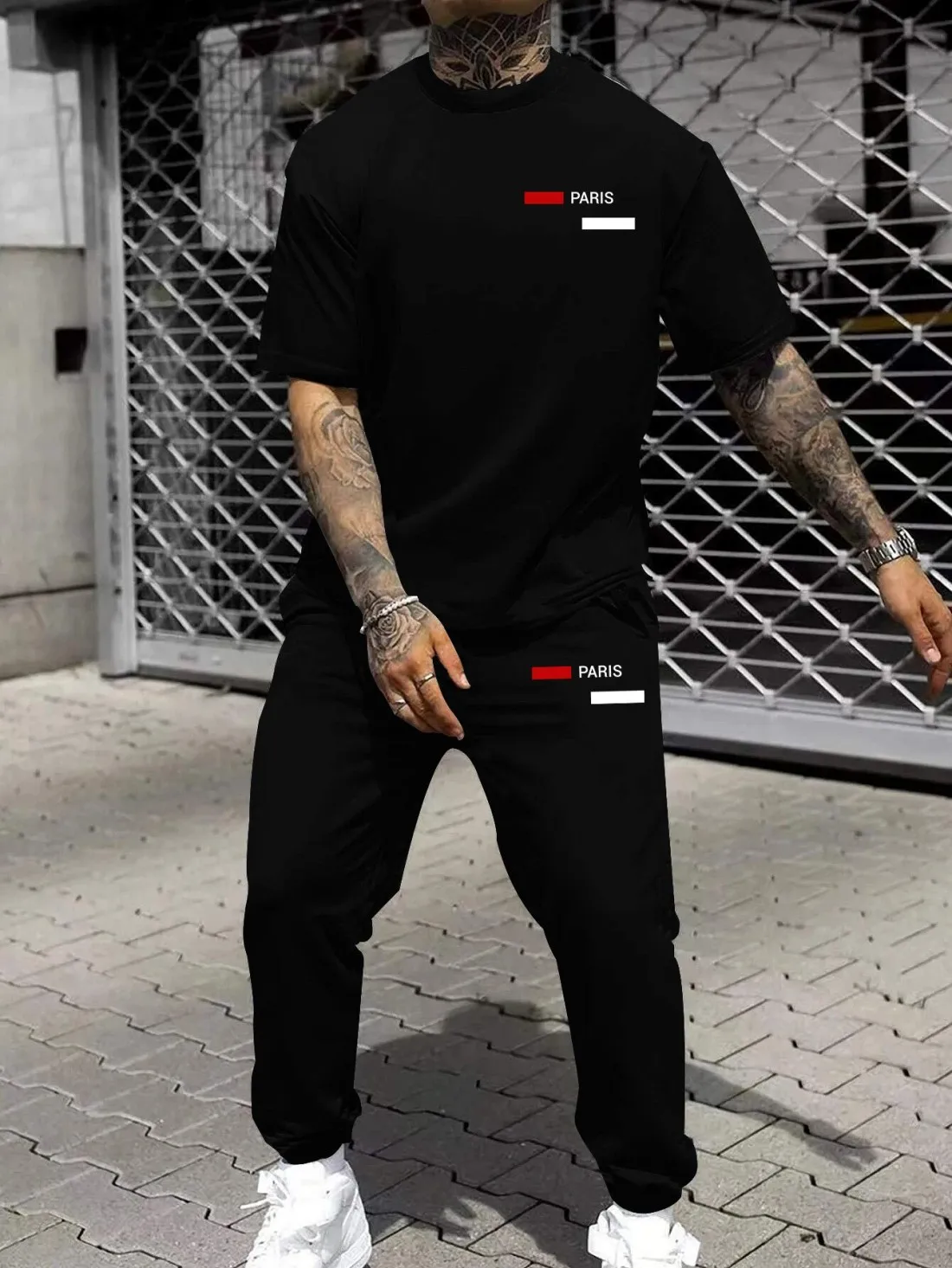 

Men's summer new letter printed breathable and comfortable round neck T-shirt and pants set, outdoor high street versatile