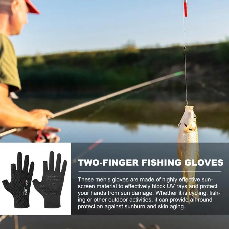 Two Fingers Cut Fishing Gloves Touchscreen Fishing Gloves Two-Finger Cut UV Protection Gloves Quick-Drying Mittens Fishing