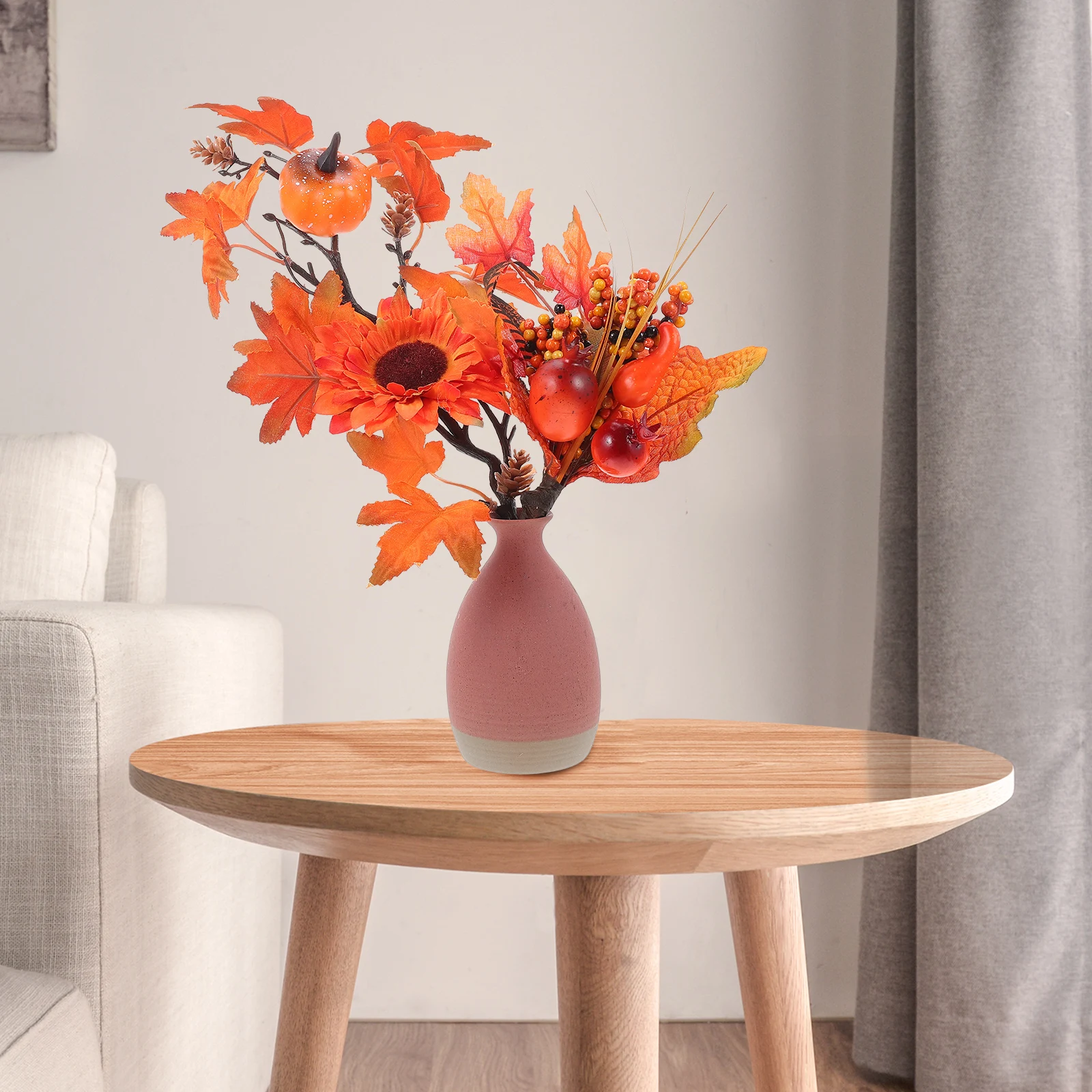 

2 Pcs Artificial Pumpkin Branches Fall Decor Thanksgiving Leaves Vase Filling Table Centerpiece Halloween Plant Rustic