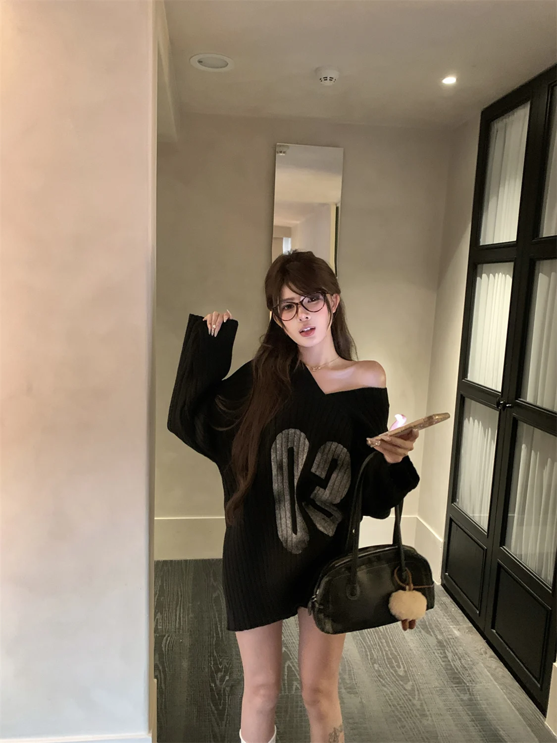 

Вязаный свитер Bla с v-образным вырезом, женский свободный повседневный дизайн, цифровой принт, осень-зима, американский ретро-сле