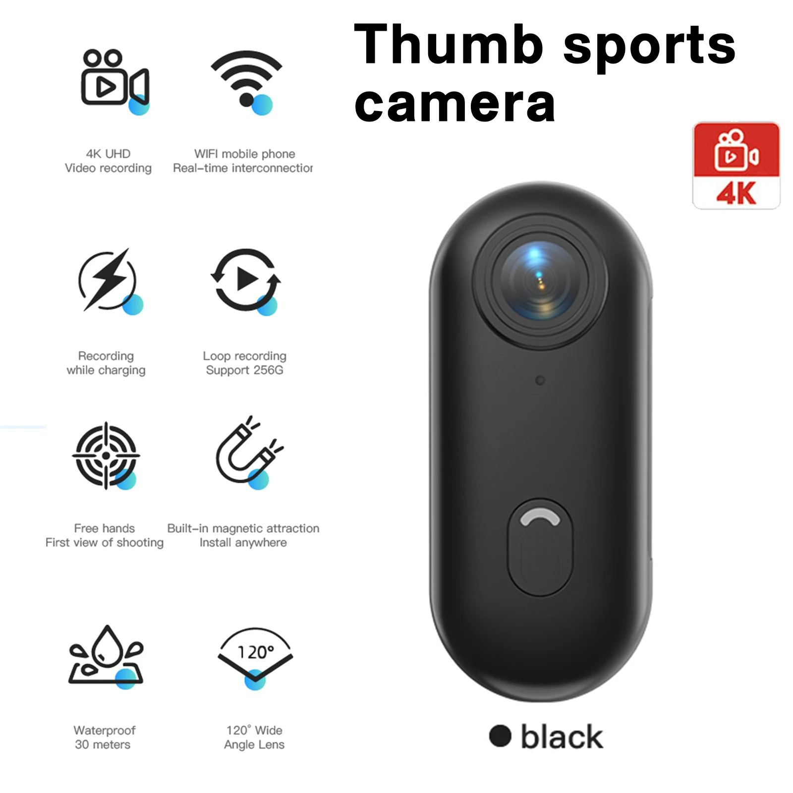 Thumb Sports Camera 4K 30fps H88 Wide Angle Mini Action Cam WiFi Magnetic Back Clip10M Waterproof Outdoor Cycling Fishing Diving