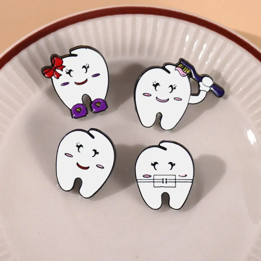 Dripping Oil Smiling Tooth Enamel Pins Cartoon Alloy Funny Teeth Dentist Brooches Variety of Shapes Health Care Jewelry