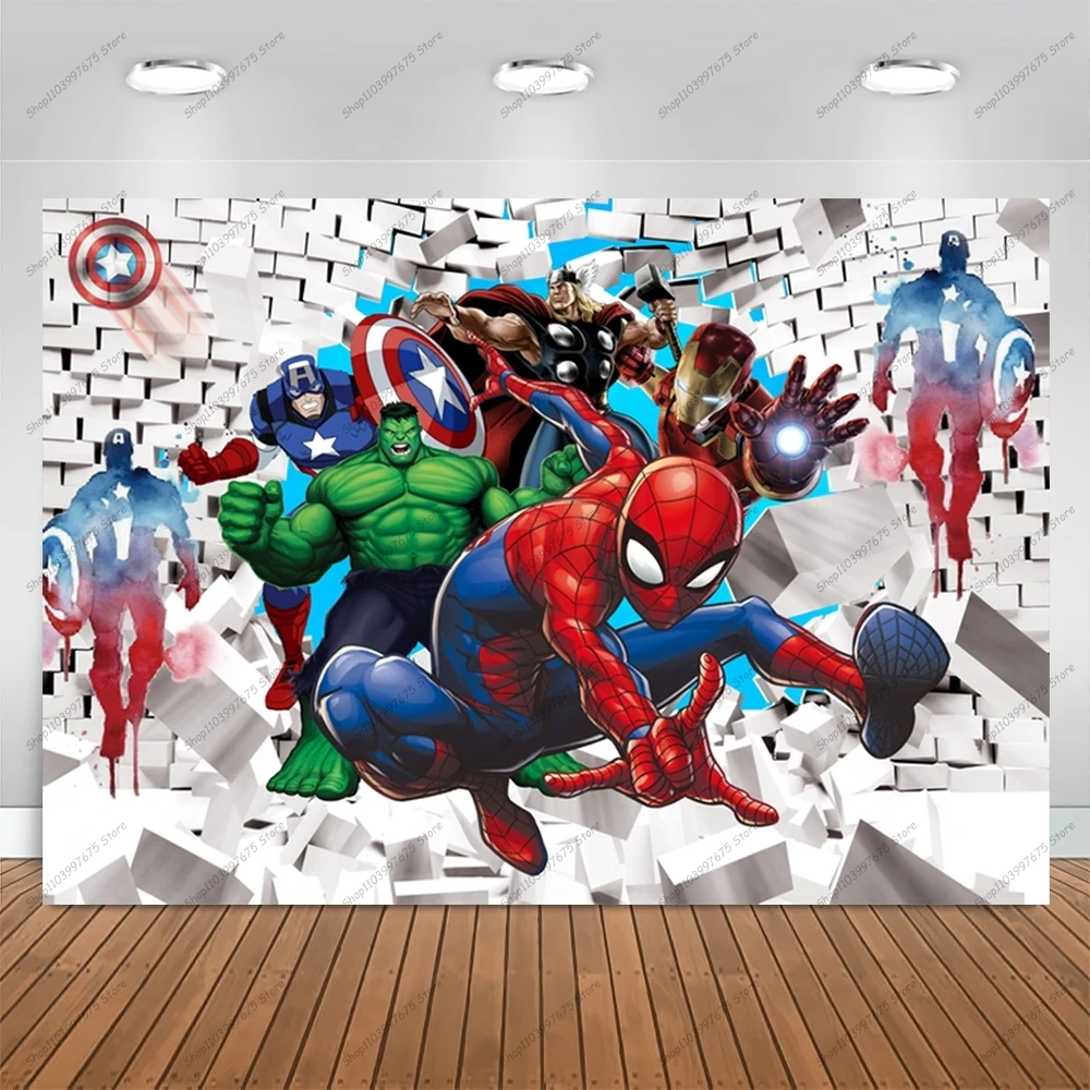 MARVEL Photography Backgrounds Spiderman Iron Man Hulk Vinyl Backdrop Children\'s Birthday Cake Table Decor Banner Party Supplies