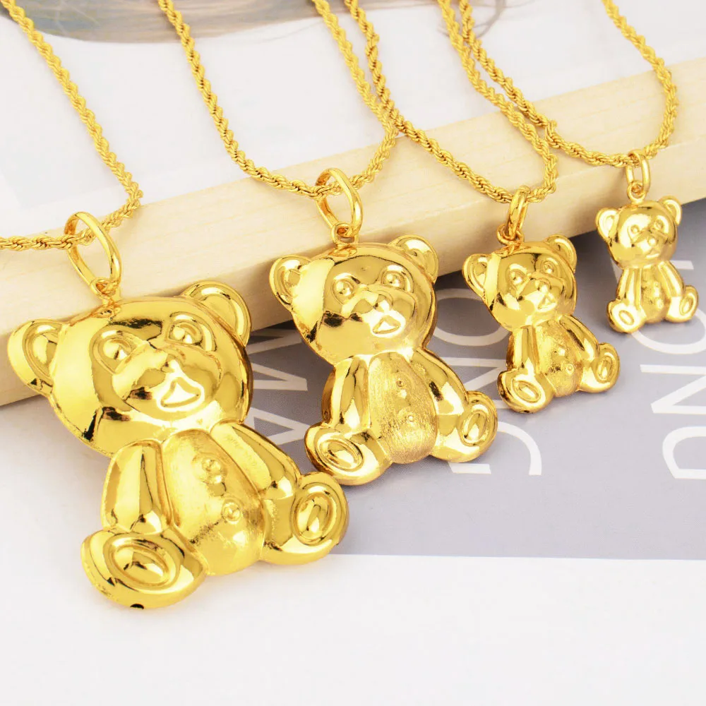 Goldfarbene Bären-Anhänger, modische 18 Karat vergoldete Halskette für Herren und Damen, DIY-Schmuck, Musik, Festival, Party, Jahrestag, Geschenk – Detail 2