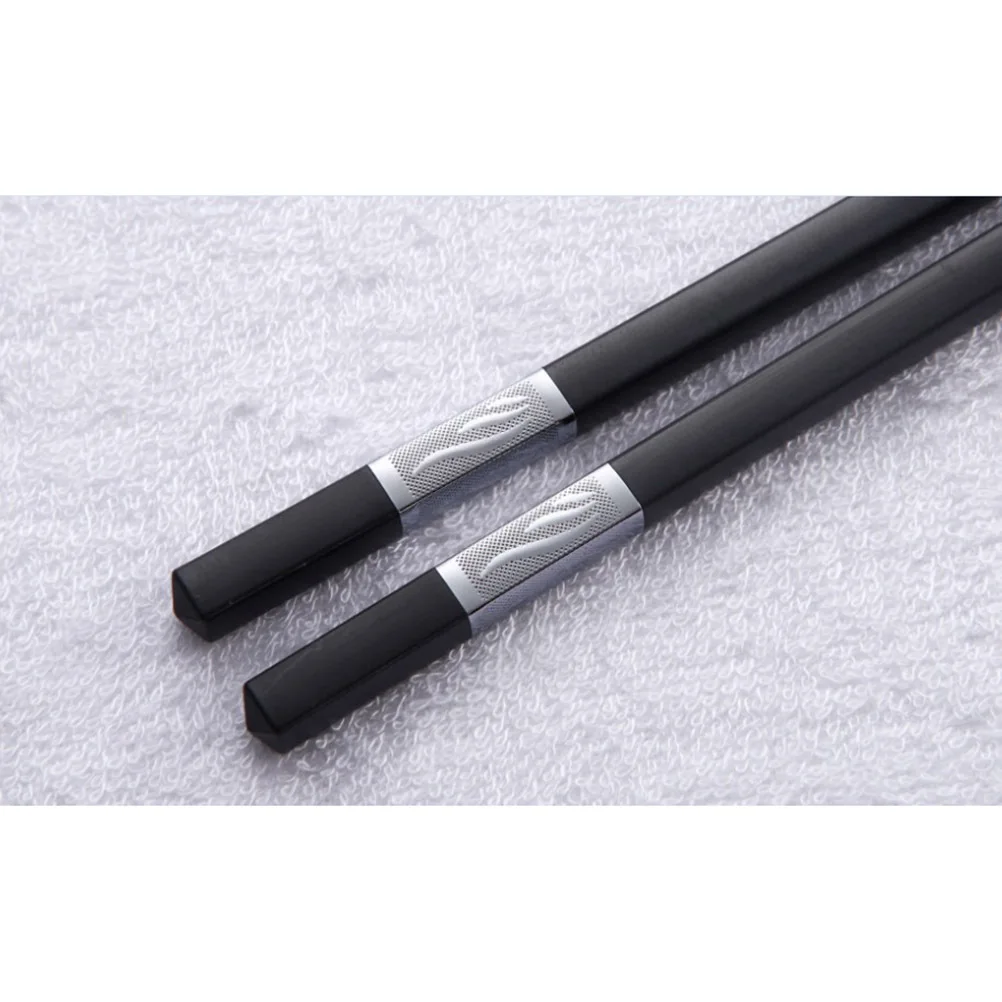 

10Pairs Stainless Steel Chopsticks Chinese Style Alloy Silver Black Three-Leaf Carved Pattern Dishwasher Safe