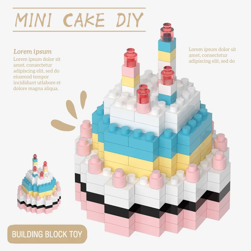 Mini Interesting Birthday Cake Building Blocks With Lights Grain Birthday Cake Bricks Assembly Kids Toys For Girl Boy Decor Gift