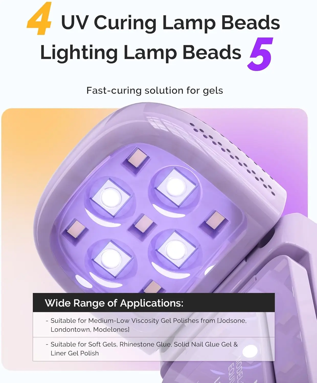 مصباح أظافر لاسلكي قابل للطي مع حامل، ضوء LED للأشعة فوق البنفسجية قابل لإعادة الشحن، لوحة لمس، معالجة 2 في 1، لجميع المواد الهلامية الناعمة