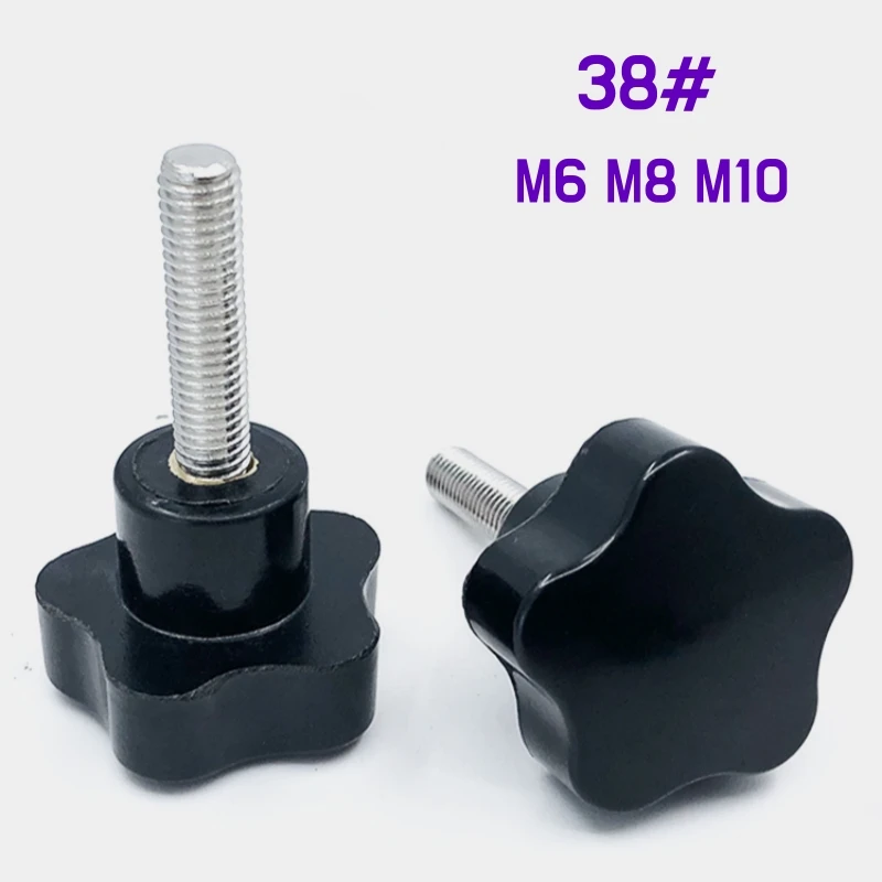 1-2pcs M6 M8 M10 38# Thread Star Shaped Clamping Bolt Knob  Bakelite Plastic Head Handle Screw For Industry Equipment