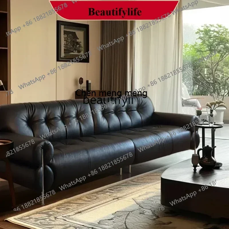

X S8617French retro cloud sofa living room straight row three-person black high-footed sofa