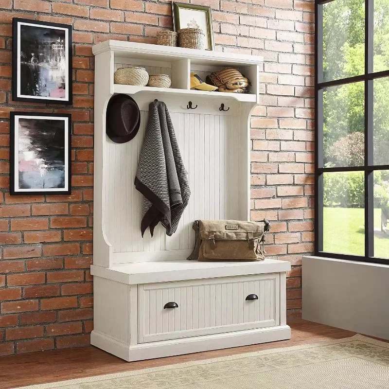 

-Seaside Hall Tree, Entryway Bench With Coat Rack And Shoe Cabinet