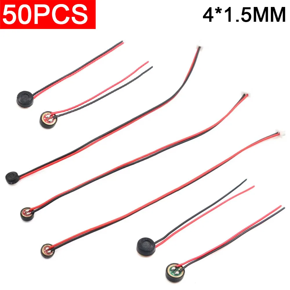 50pcs 4015 Microphone High Sensitivity 1.25MM Plug 4*1.5MM Condenser Welding Wire Plus Rubber Sleeve High Sensitivity Microphone