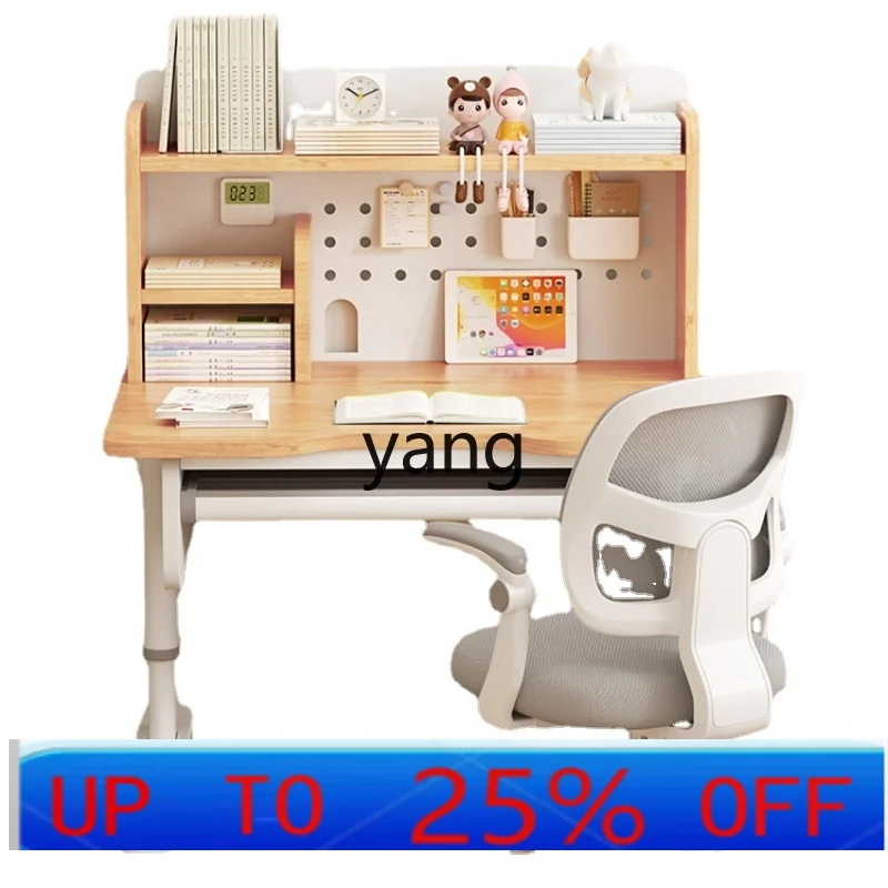 LTT  Rubber Wood Children's Study Desk Lifting Solid Wood Table and Chair Primary School Student Desk