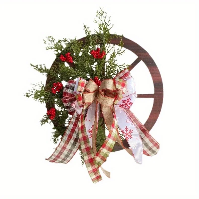 Christmas Decoration Door Wreath Hanging Wooden Roulette Wheel Flower Garland Christmas Pine Cone Garland Home Decoration 40cm