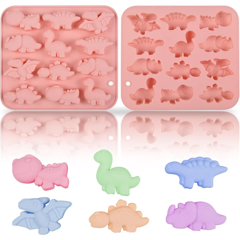 Moldes temáticos de dinosaurio 3D, 12 cavidades, bandeja de molde para hornear de silicona con bonito dinosaurio DIY para pastel de Chocolate de Pascua, herramientas para hornear postres