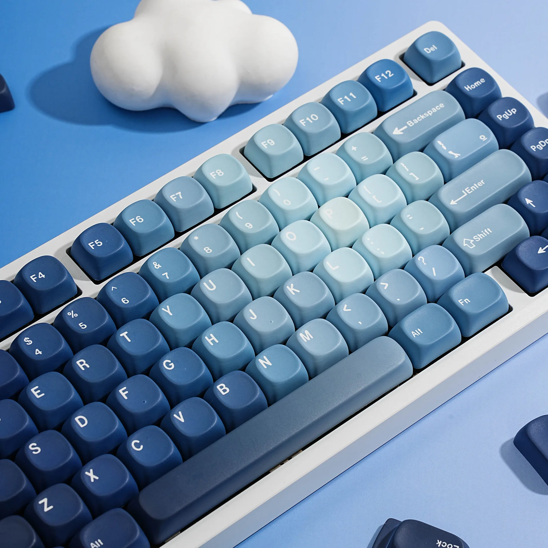 Heart of Ocean Blue Gradient Keycaps MOA PBT Dye-Sub Full Set with Korean Russian Spanish German Arabic for Split Keyboard