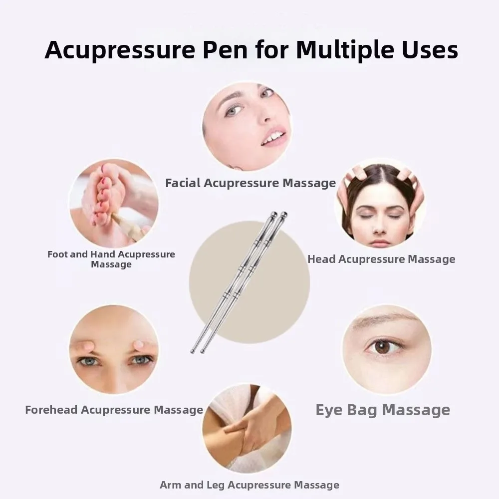 

Массажер-ручка из нержавеющей стали с двойной головкой для точечного массажа, расслабления, снятия напряжения, против морщин, для рефлексотерапии лица