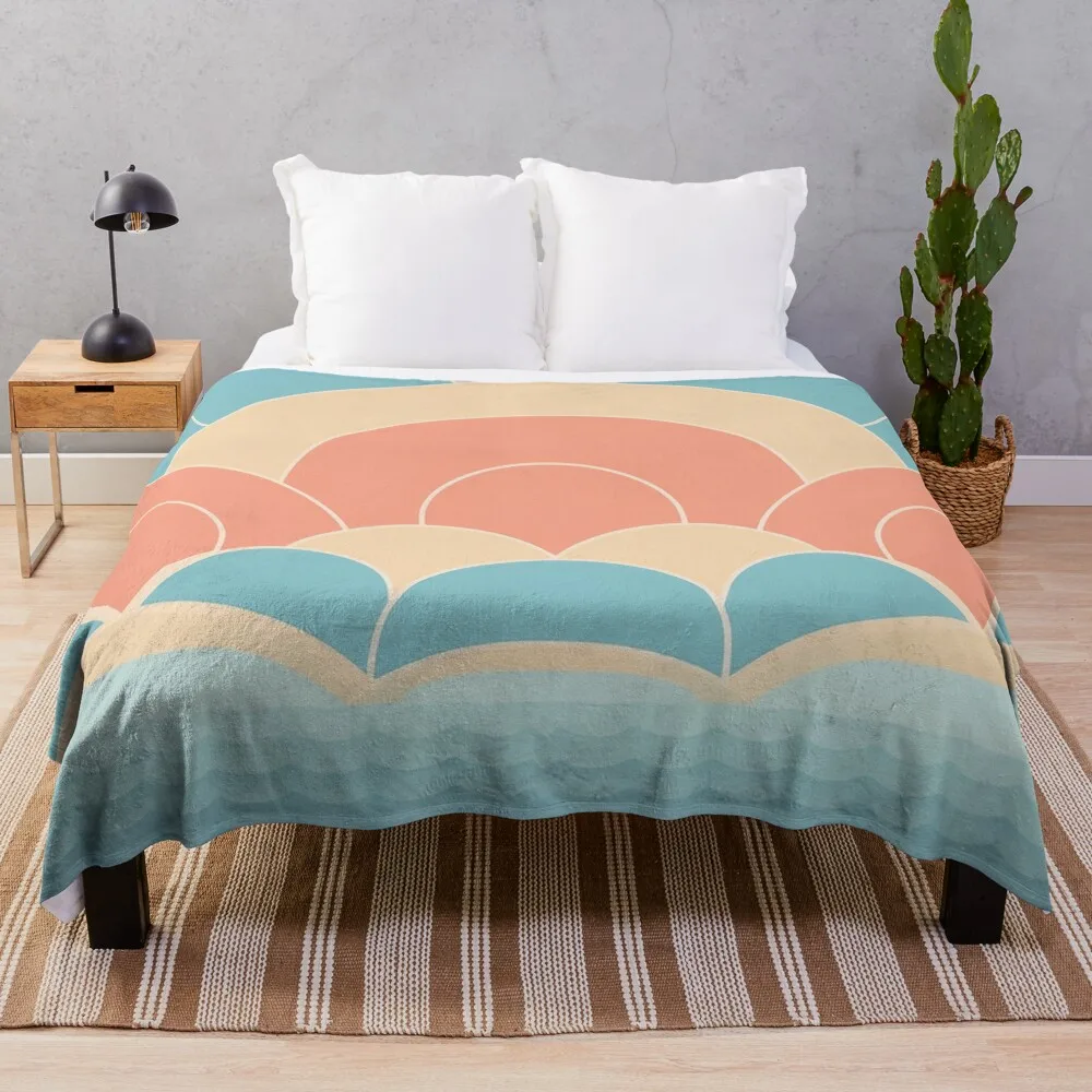 A stylized seascape design with a sunset. Throw Blanket bed plaid Luxury Thicken Blankets