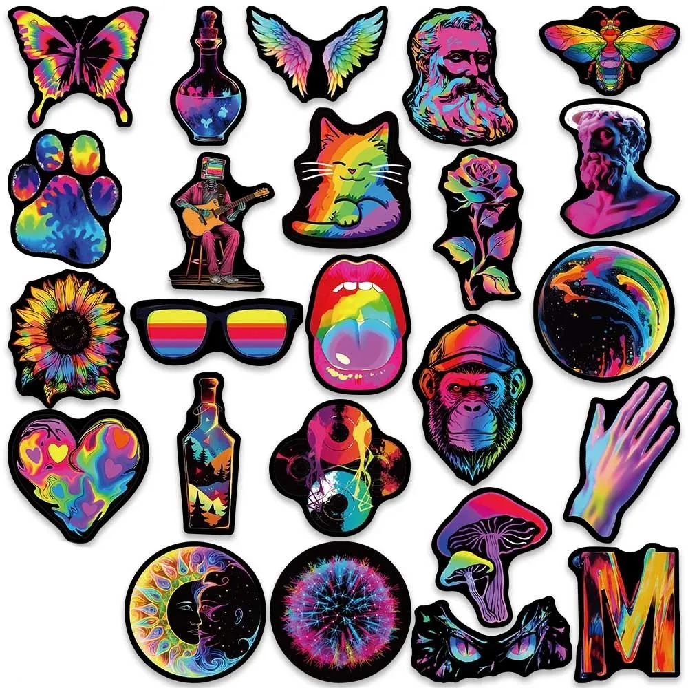 50 Stuks Vinyl Laptop Stickers Grappige Cartoon Regenboog Hippie Trippy Stickers Voor Bagage Gitaar Telefoon Fiets Auto Waterdichte Graffiti