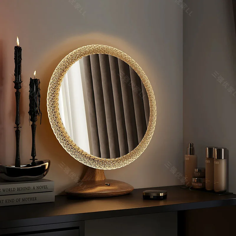 r*-Modern Small Mirror Dressing Table Standing Makeup Aesthetic Girls Circular Mirror Funky Nordic Spiegel Wand Home Decorations