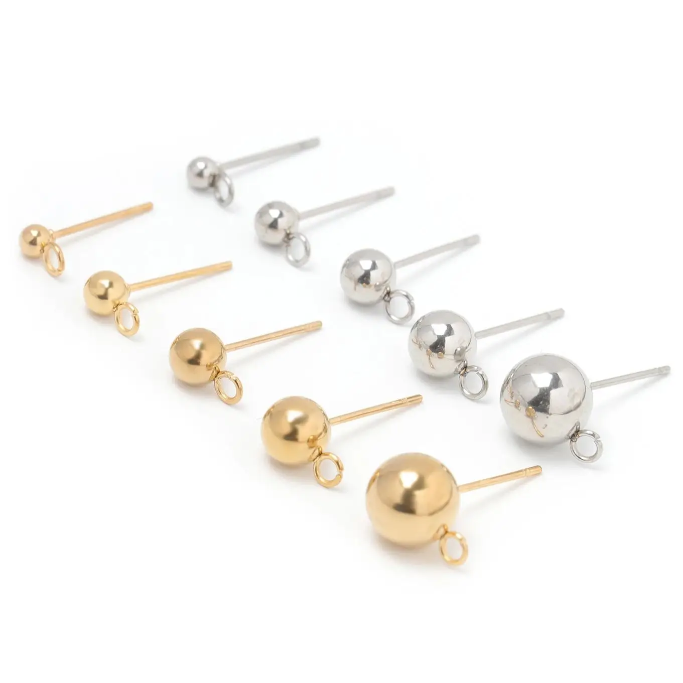 

10pcs/lot Stainless Steel Round Ball Ear Backs Post Studs With Open Ring for DIY Earrings Jewelry Making Accessories Supplies