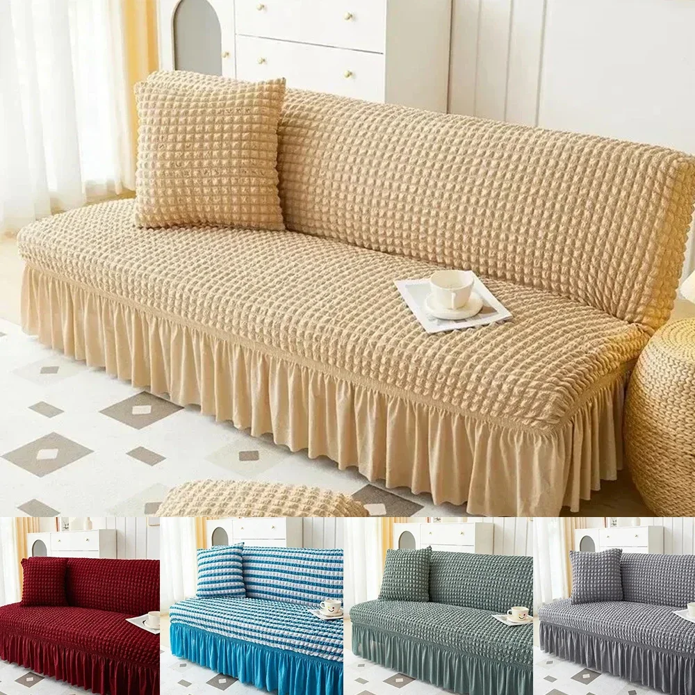 1PC M/L Seater Seersucker Futon Sofa lipcover High Stretch Sofa Bed Skirt Cover Corner Sofa Protector Elastic Corner Couch Cover